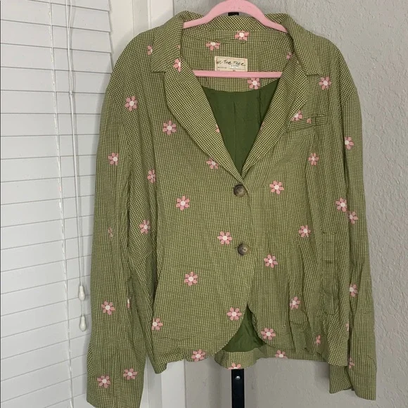 Free people We The Free cali printed Olive Pink Floral Pattern blazer XL